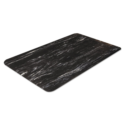 Cushion-Step Marbleized Rubber Mat, Rectangular, Black Smooth Surface, 24" x 36"