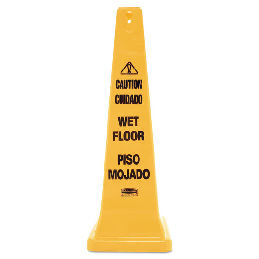 Multilingual Wet Floor Safety Cone, 12.25 x 12.25 x 36, Yellow