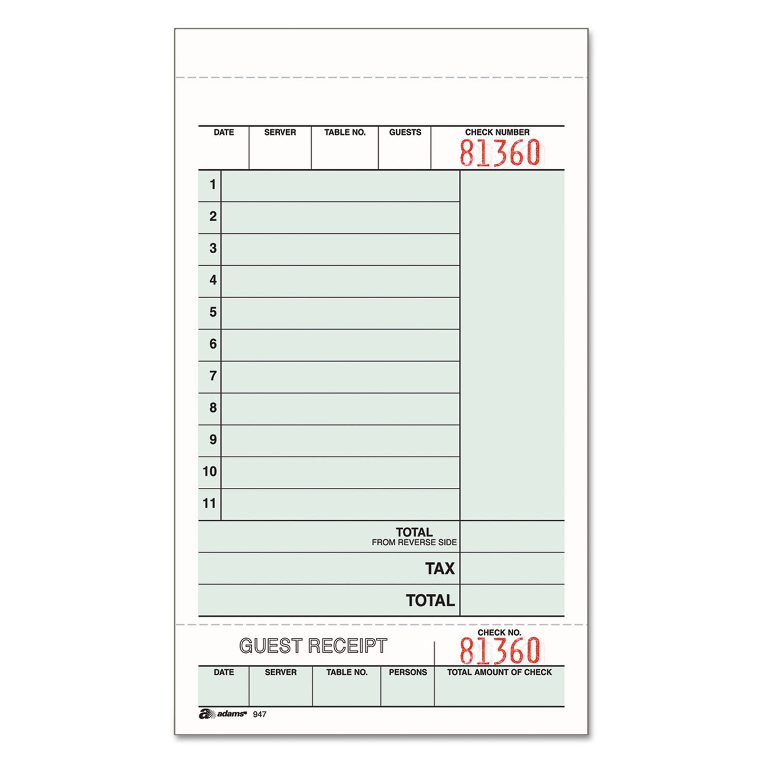 Multi-Part Guest Check Unit Sets, Two-Part Carbonless, 4.25 x 6.75, 250 Forms Total