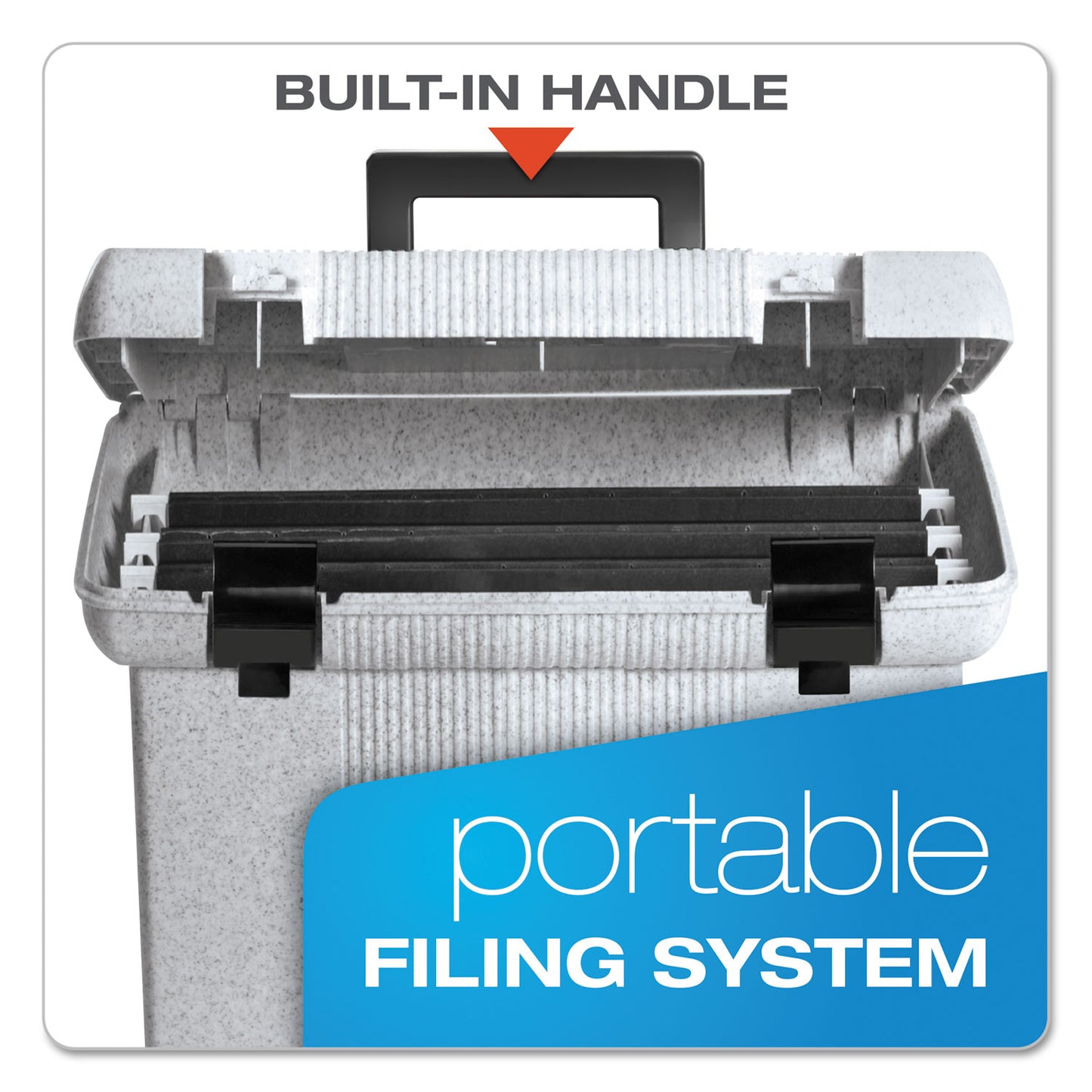 Portable File Boxes, Letter Files, 13.88" X 14" X 11.13", Granite
