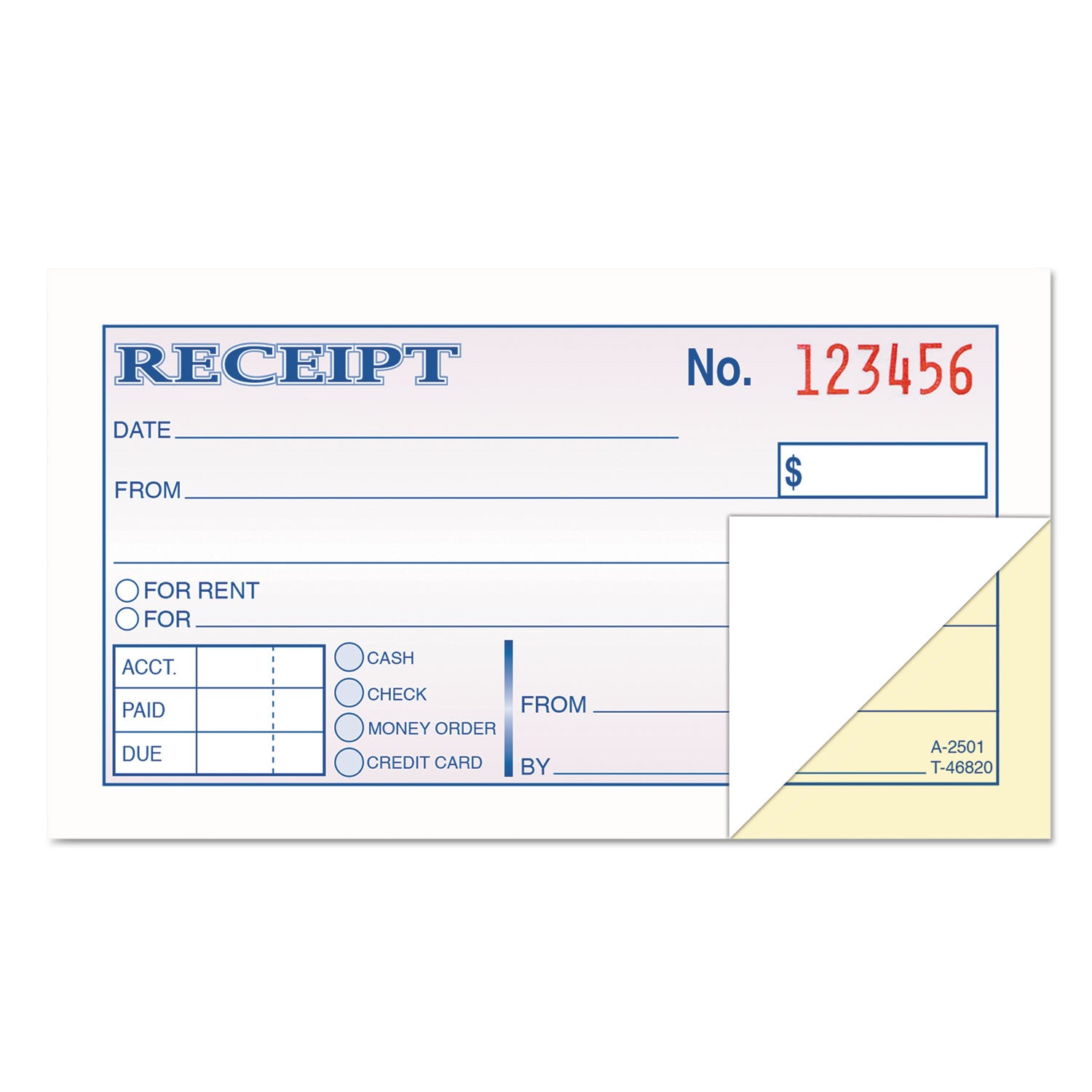 Money and Rent Receipt Books, Two-Part Carbonless, 4.78 X 2.75, 50 Forms Total