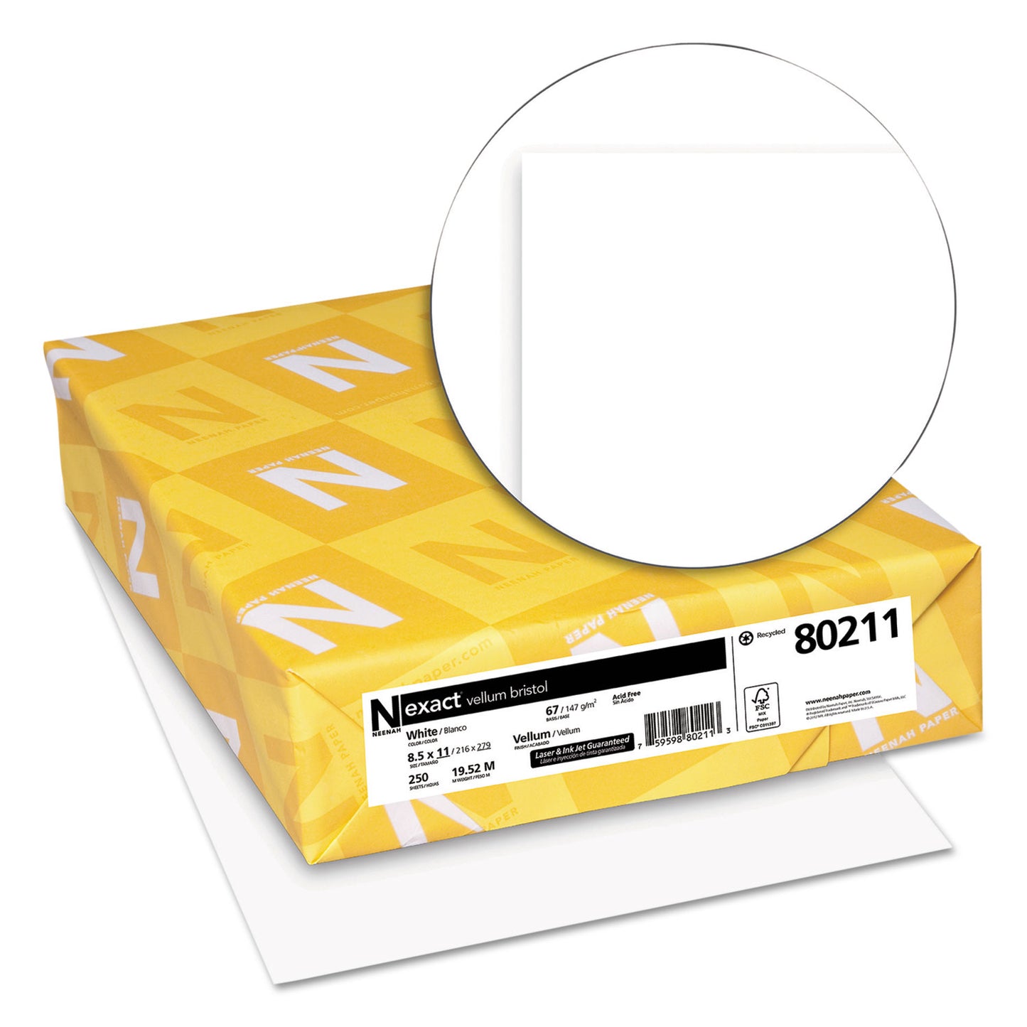 Exact Vellum Bristol Cover Stock, 94 Bright, 67-lb Bristol Weight, 8.5 x 11, White, 250/Pack