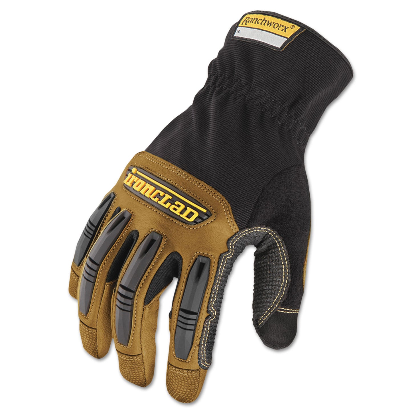 Ranchworx Leather Gloves, EN388: 2123, 9.5" Long, Large, Black/Tan, Pair