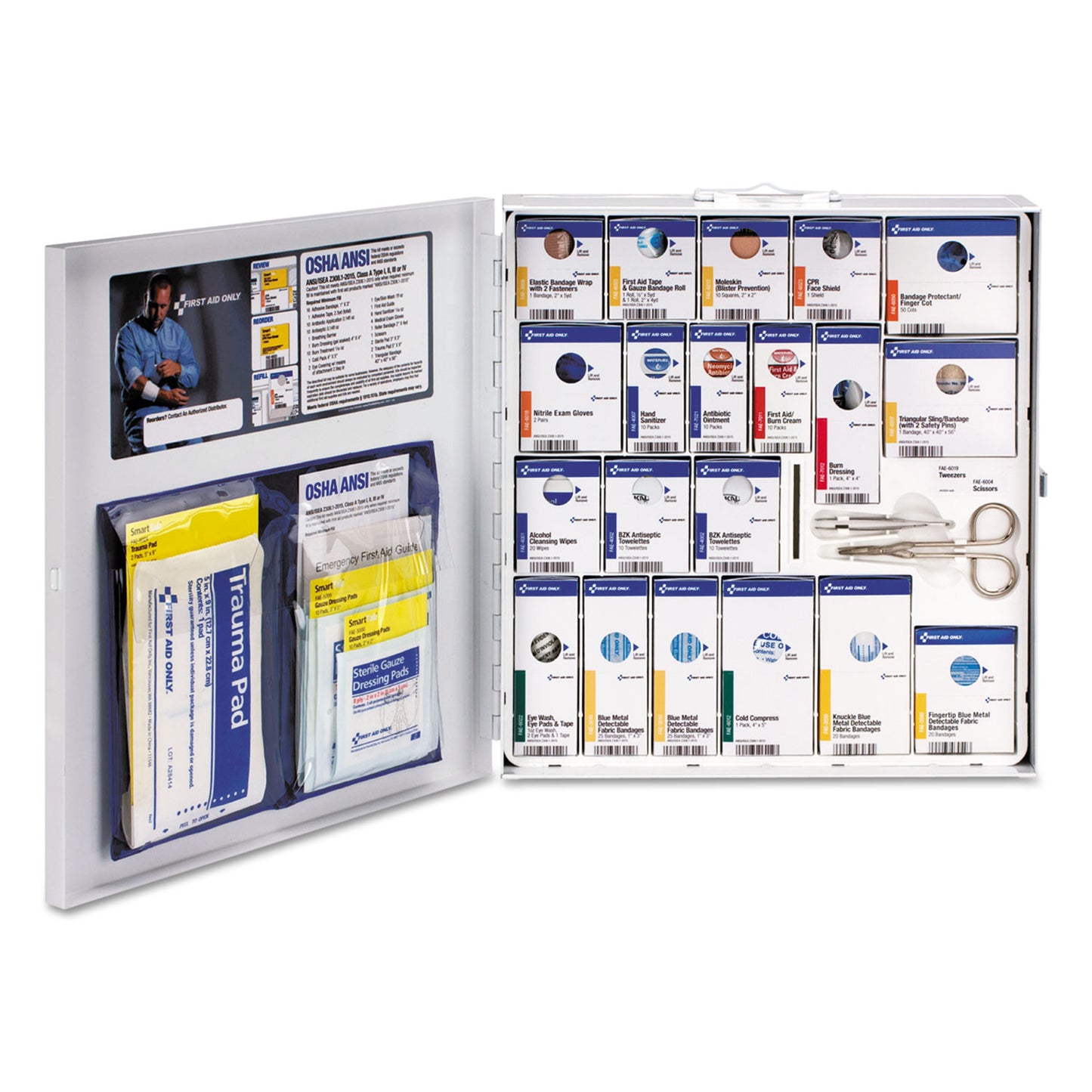 ANSI 2015 SmartCompliance Food Service First Aid Cabinet for 50 People, without Medications, 260 Pieces, Metal Case