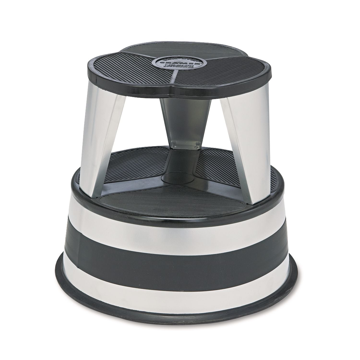 Kik-Step Steel Step Stool, 2-Step, 350 lb Capacity, 16" Diameter x 14.25"h, Silvertone