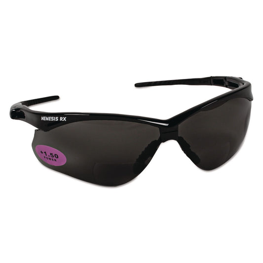 Nemesis Readers Safety Glasses, 1.5+ Diopter, Smoke Half Frame, Smoke Dual Lens