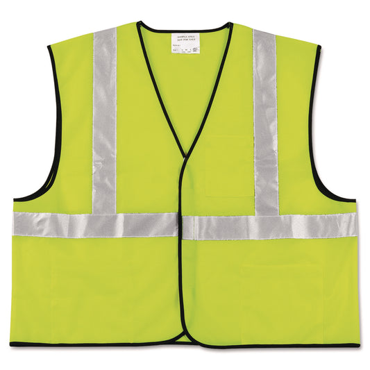 Class 2 Safety Vest, Polyester, Large Fluorescent Lime with Silver Stripe
