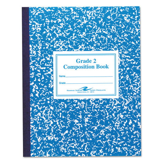 Grade School Ruled Composition Book, Grade 2 Manuscript Format, Blue Marble Cover, (50) 9.75 x 7.75 Sheets