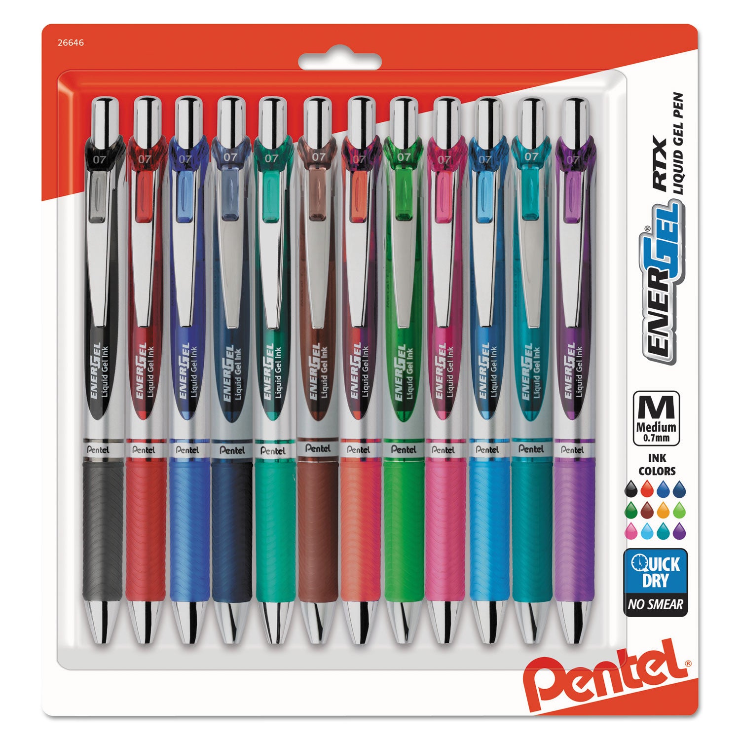 Energel Rtx Gel Pen, Retractable, Medium 0.7 Mm, Assorted Ink And Barrel Colors, Dozen