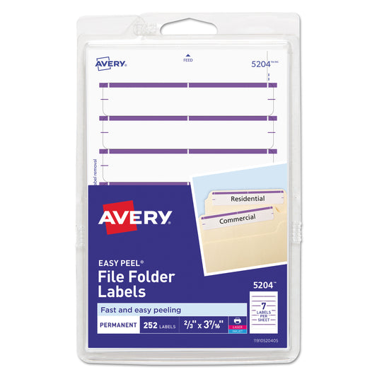 Printable 4" X 6" - Permanent File Folder Labels, 0.69 X 3.44, White, 7/sheet, 36 Sheets/pack, (5204)
