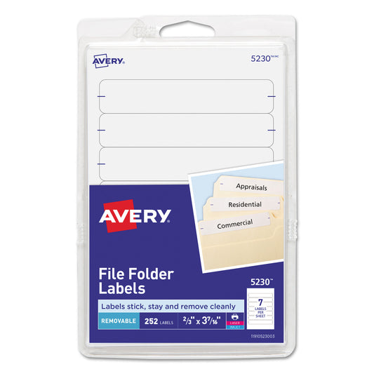 Removable File Folder Labels with Sure Feed Technology, 0.66" x 3.44", White, 7/Sheet, 36 Sheets/Pack