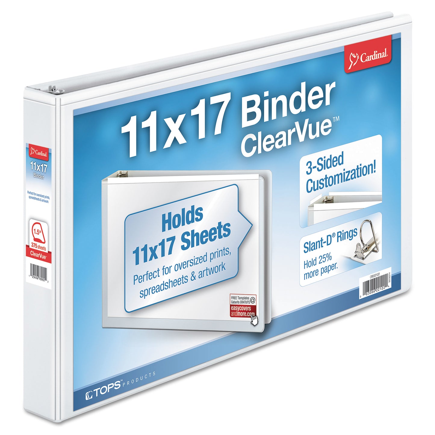 Clearvue Slant-D Ring Binder, 3 Rings, 1.5" Capacity, 11 X 17, White
