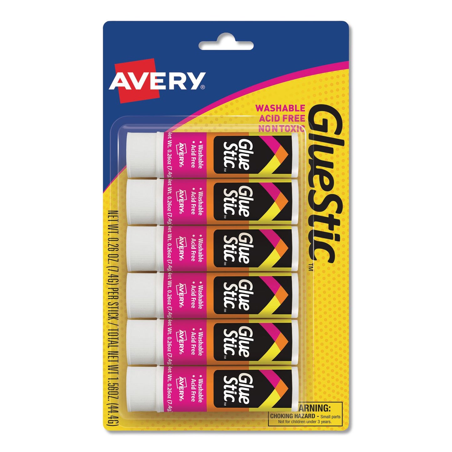 Permanent Glue Stic Value Pack, 0.26 Oz, Applies White, Dries Clear, 6/pack