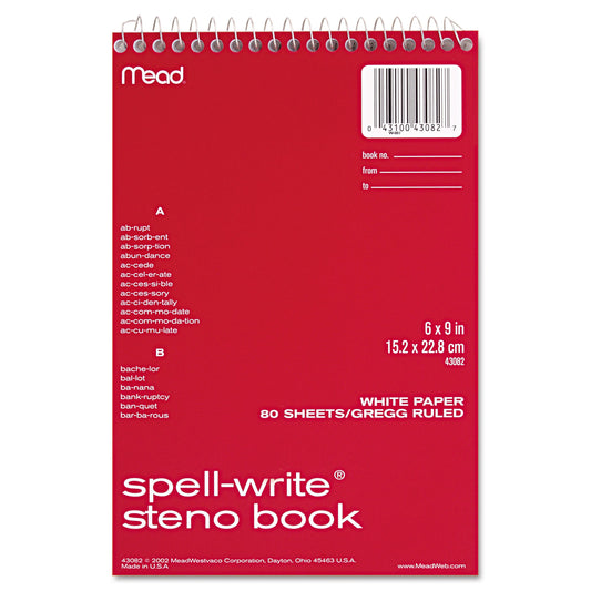 Spell-Write Wirebound Steno Pad, Randomly Assorted Cover Colors, Gregg Rule, (80) White 6 x 9 Sheets