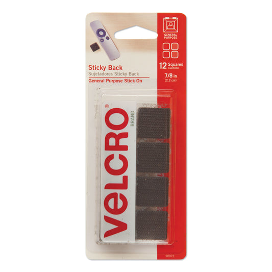Sticky-Back Fasteners, Removable Adhesive, 0.88" X 0.88", Black, 12/pack