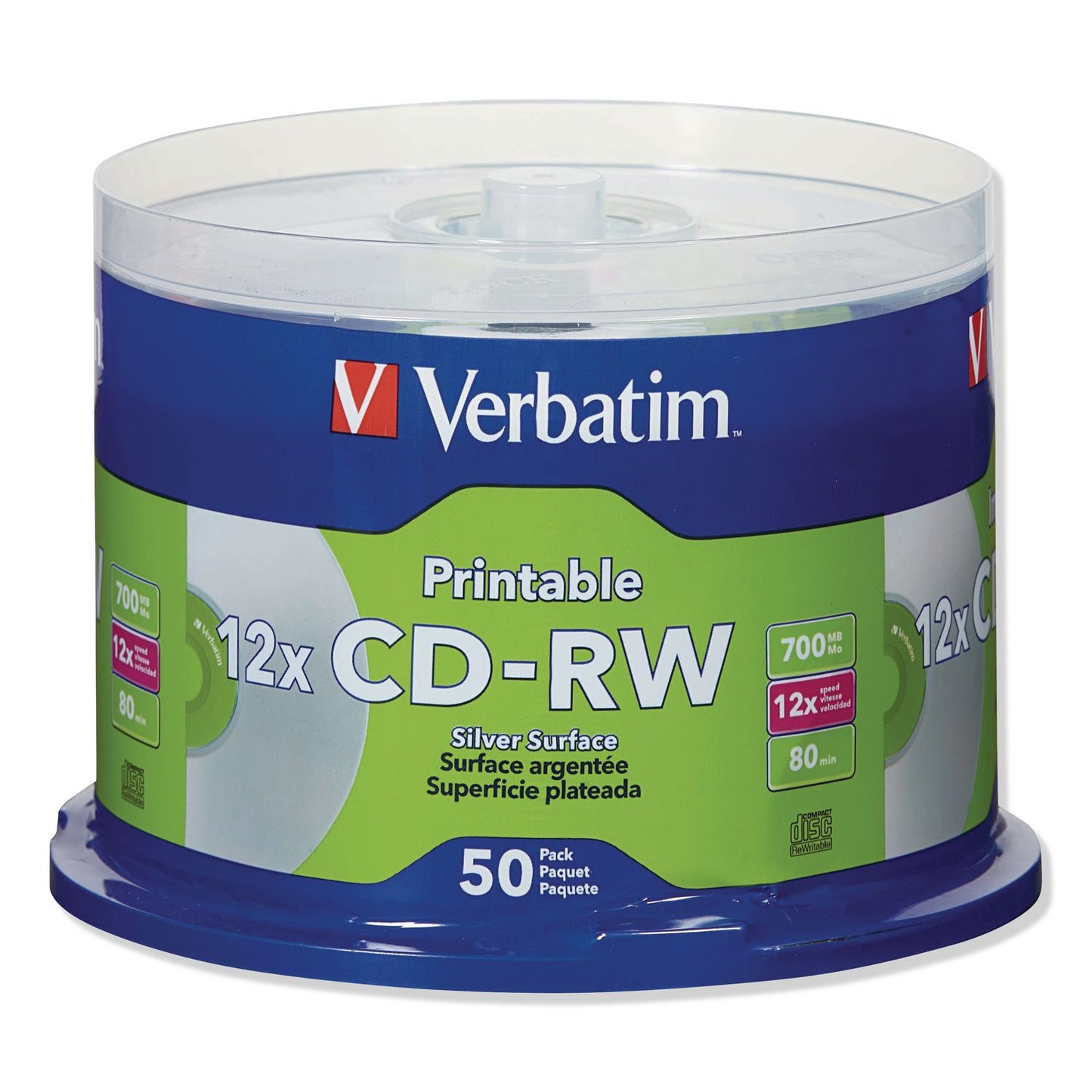 Cd-Rw Datalifeplus Printable Rewritable Disc, 700 Mb/80 Min, 12x, Spindle, Silver, 50/pack