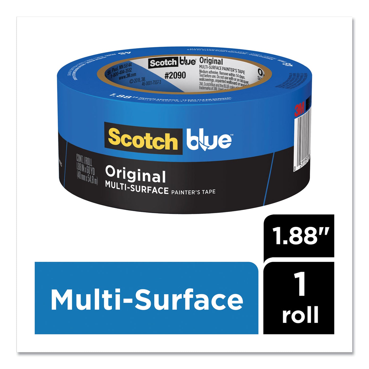 Original Multi-Surface Painter's Tape, 3" Core, 2" X 60 Yds, Blue