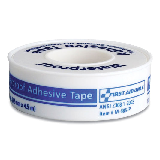 Waterproof-Adhesive Medical Tape with Dispenser, 0.5" x 15 ft, White