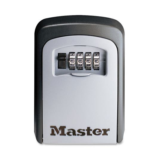 Locking Combination 5-Key Steel Box, 3.25" Wide, Black/Silver