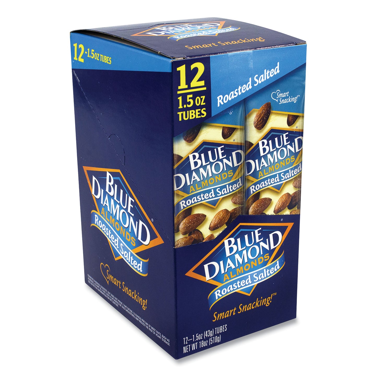 Roasted Salted Almonds, 1.5 oz Tube, 12 Tubes/Carton