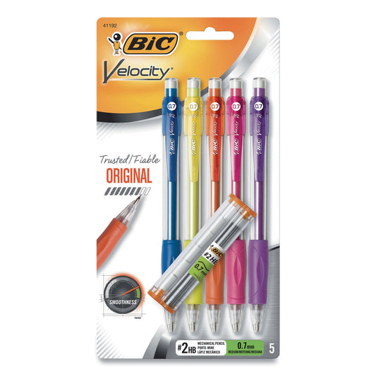 Velocity Original Mechanical Pencil, 0.7 Mm, Hb (#2), Black Lead, Assorted Barrel Colors, 5/pack