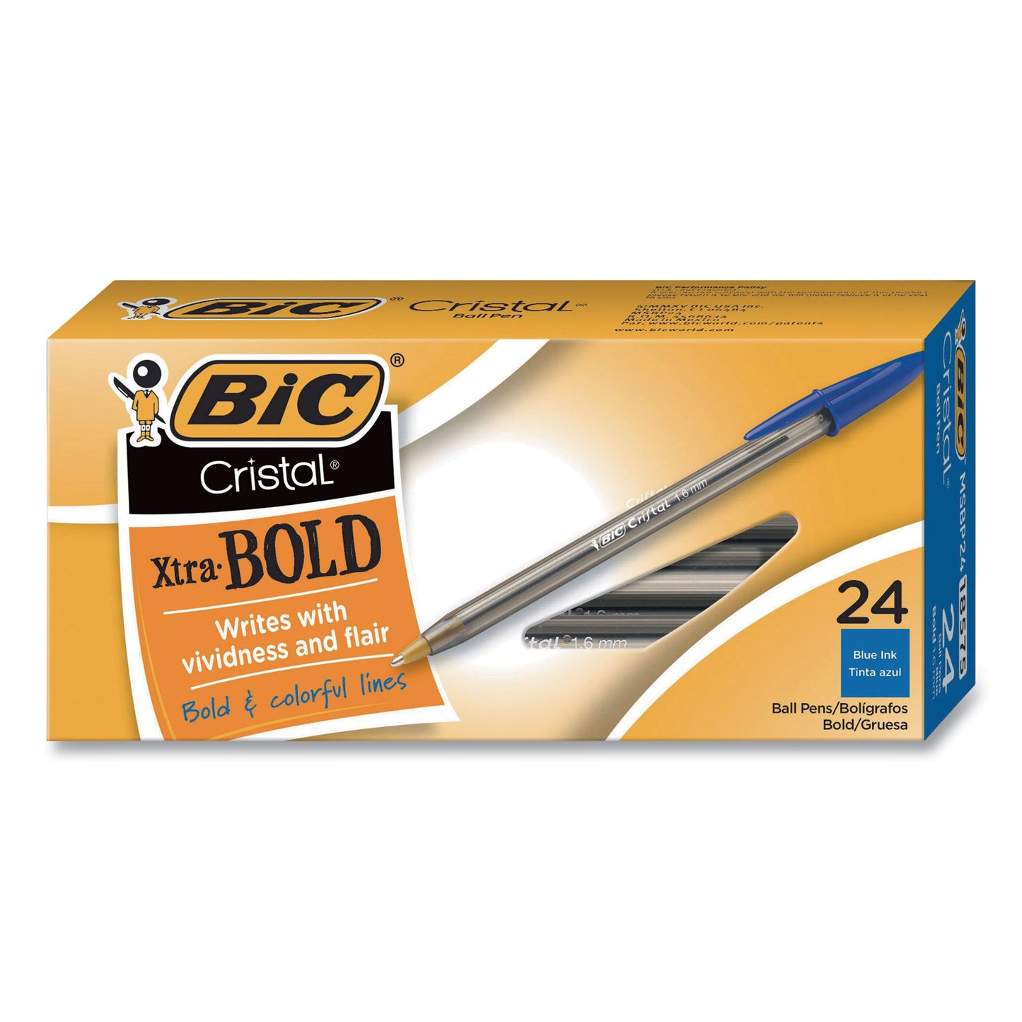 Cristal Xtra Bold Ballpoint Pen, Stick, Bold 1.6 Mm, Blue Ink, Clear Barrel, 24/pack
