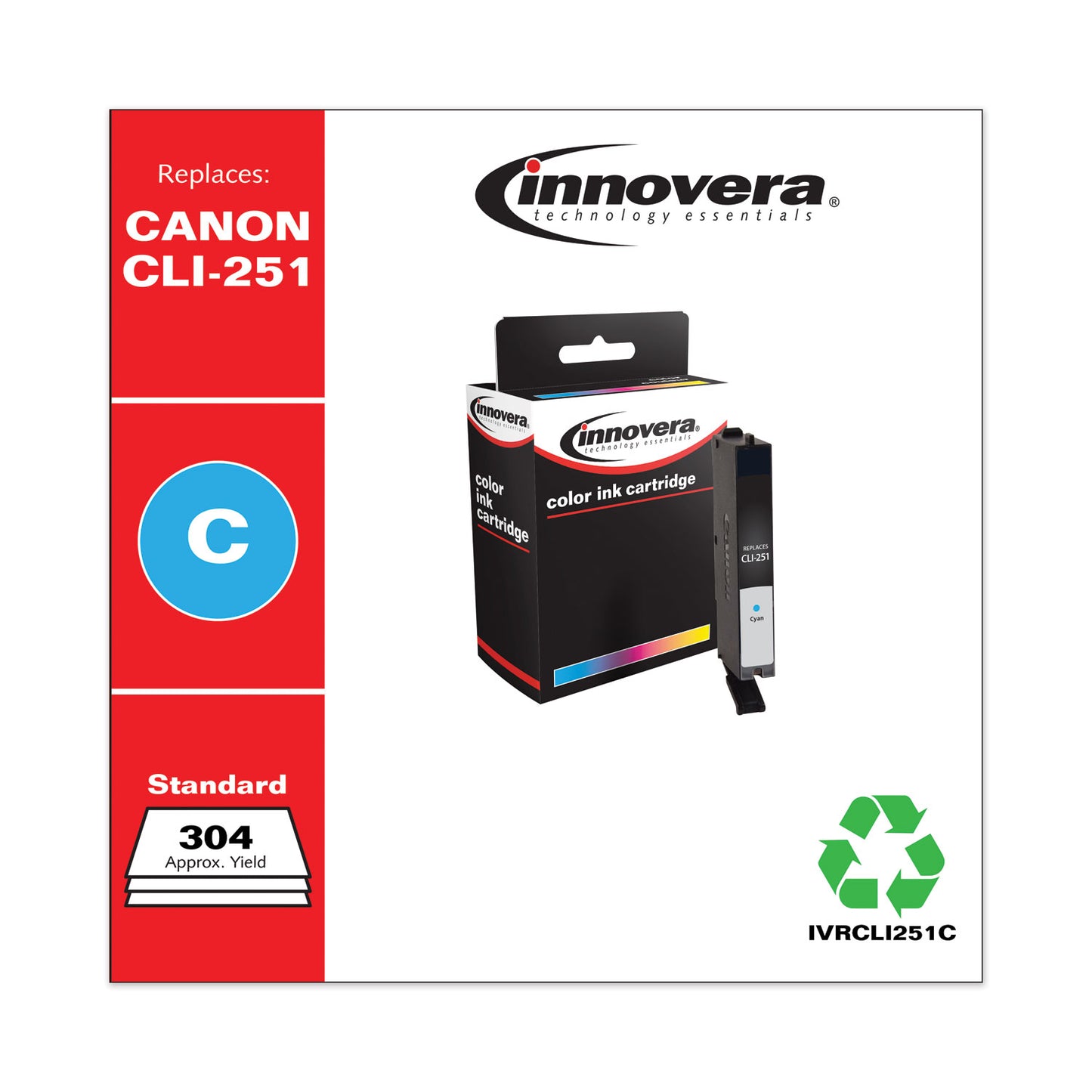 Remanufactured Cyan Ink, Replacement for CLI-251 (6514B001), 304 Page-Yield