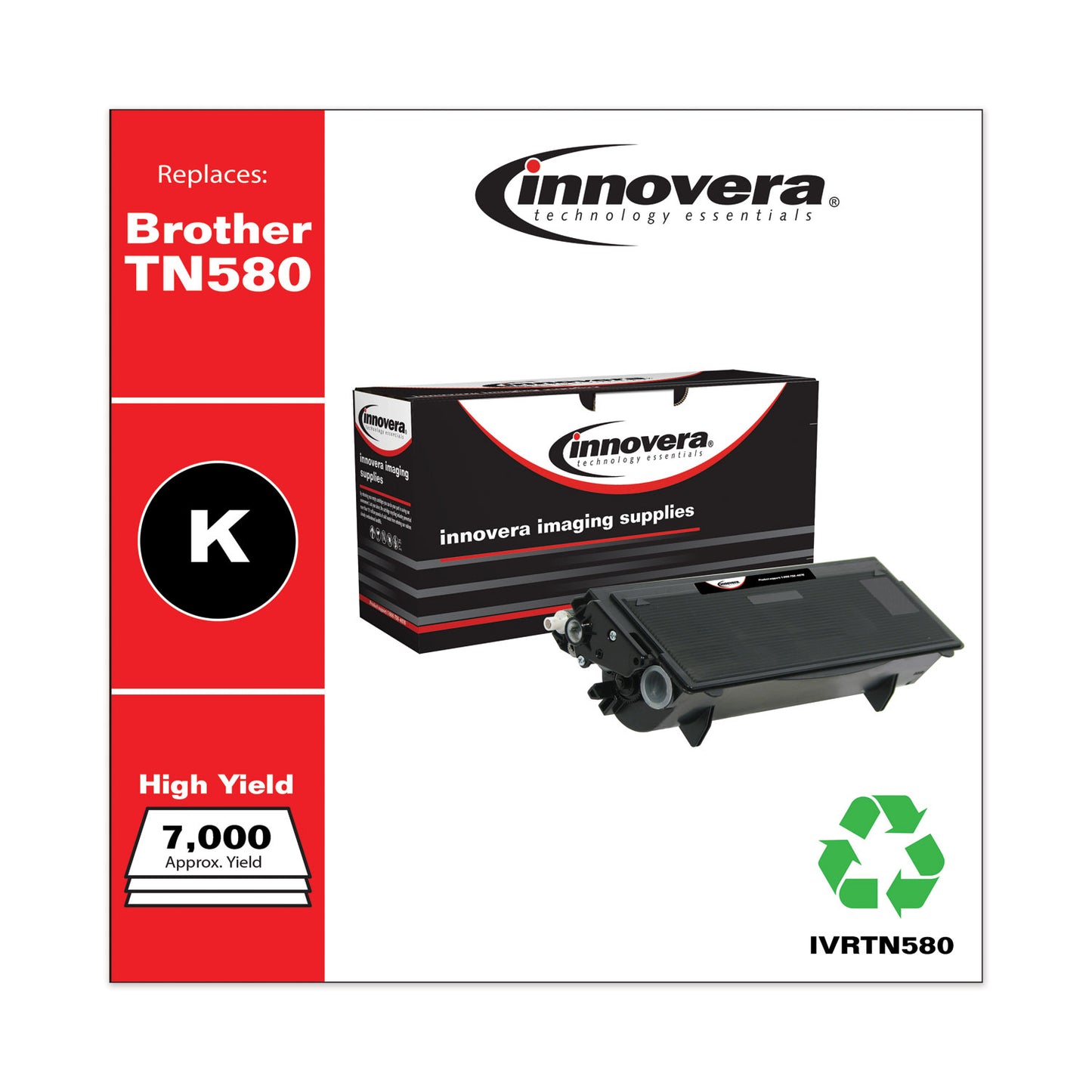 Remanufactured Black High-Yield Toner, Replacement for TN580, 7,000 Page-Yield