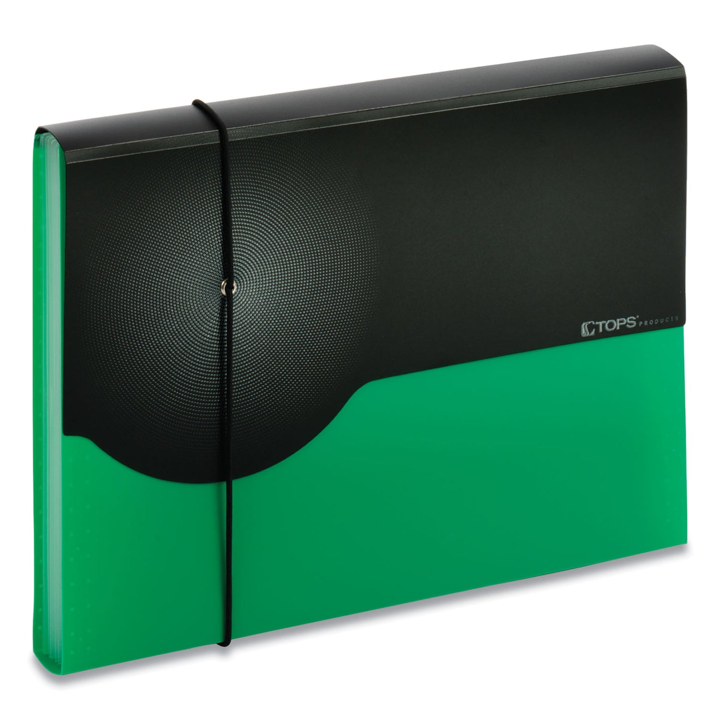 Seven-Pocket Poly Expanding File, 1" Expansion, 7 Sections, Elastic Cord Closure, 1/6-Cut Tabs, Letter Size, Green