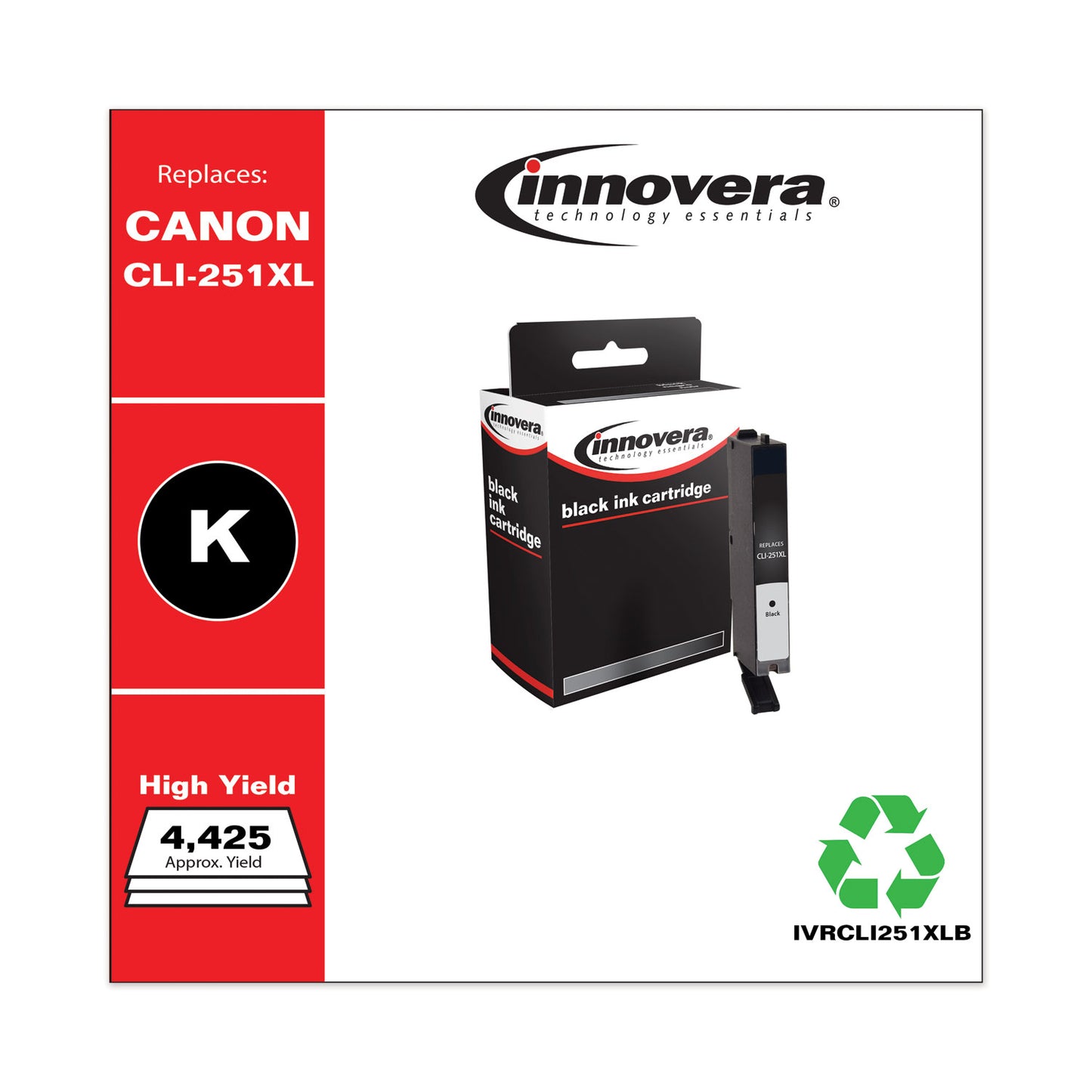 Remanufactured Black High-Yield Ink, Replacement for CLI-251XL (6448B001), 4,425 Page-Yield