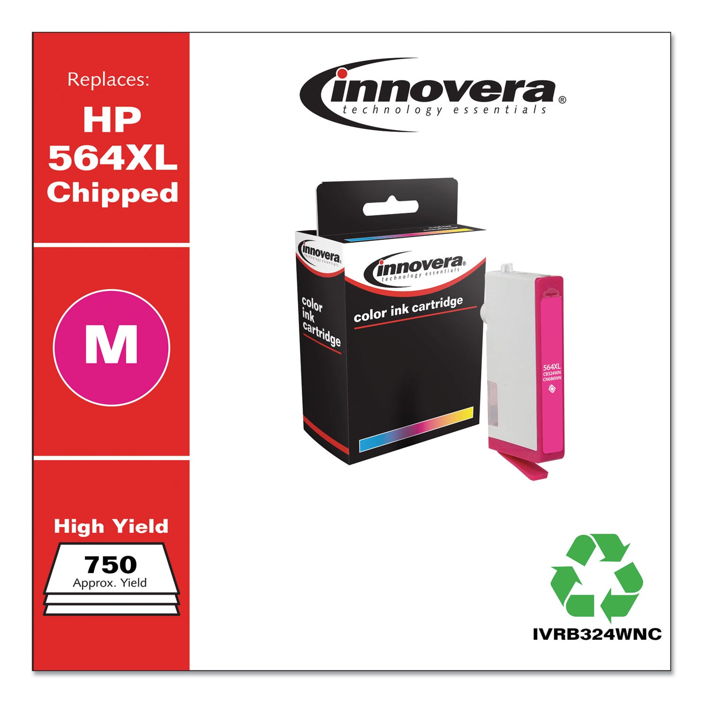 Remanufactured Magenta High-Yield Ink, Replacement for 564XL (CB324WN), 750 Page-Yield