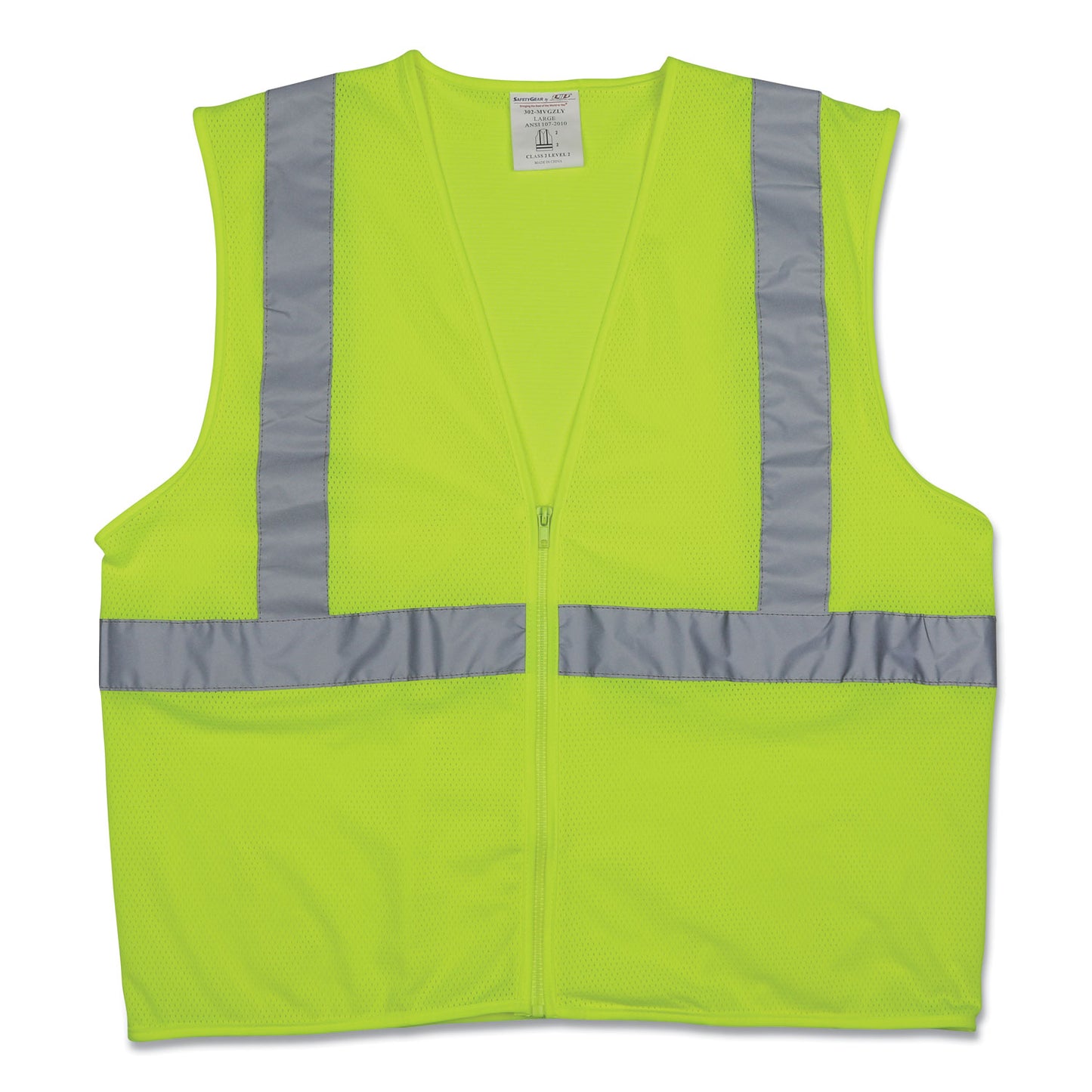 Zipper Safety Vest, Polyester Mesh,  X-Large, Hi-Viz Lime Yellow