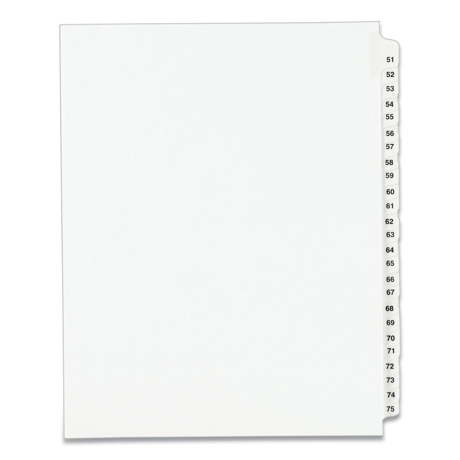 Preprinted Legal Exhibit Side Tab Index Dividers, Avery Style, 25-Tab, 51 To 75, 11 X 8.5, White, 1 Set, (1332)