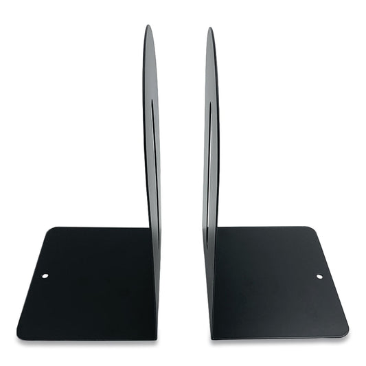 Steel Bookends, Fashion Style, Nonskid Base, 4.75 x 5.5 x 9, Black, Pair