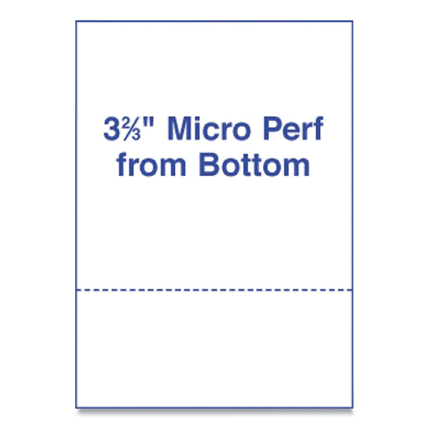 Perforated Laser Cut Sheets, 92 Bright, Micro-Perforated 3.67" from Bottom, 24 lb Bond Weight, 8.5 x 11, White, 500/Ream