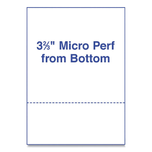 Perforated Laser Cut Sheets, 92 Bright, Micro-Perforated 3.67" from Bottom, 24 lb Bond Weight, 8.5 x 11, White, 500/Ream