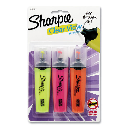 Clearview Tank-Style Highlighter, Assorted Ink Colors, Chisel Tip, Assorted Barrel Colors, 3/pack