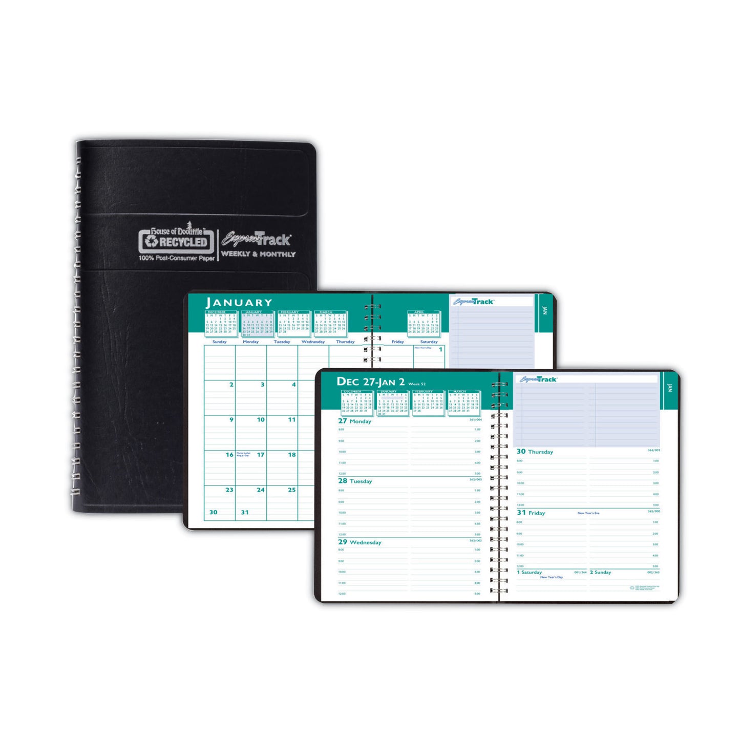 Express Track Recycled Weekly Appointment Book/Monthly Planner, 8 x 5, Black Cover, 13-Month: Jan 2026 to Jan 2027