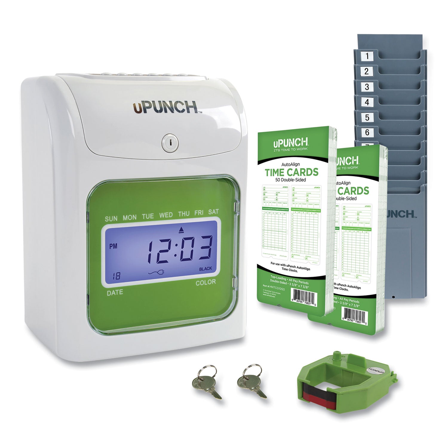 HN1500 Electronic Non-Calculating Time Clock Bundle, Digital Display, Beige/Green