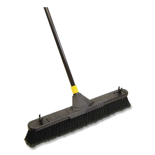 Bulldozer Smooth Surface Pushbroom with Scraper Block, 24 x 60, Powder Coated Handle, Split Tip Tampico Bristles, Black