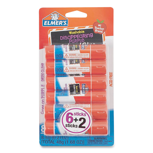DISAPPEARING PURPLE SCHOOL GLUE STICK, 0.21 OZ, DRIES CLEAR, 8/PACK