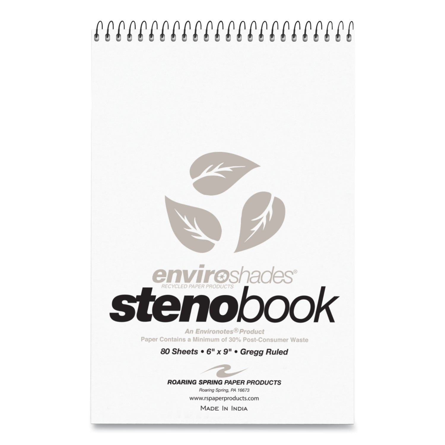 EnviroShades Steno Notepad, White Cover, Gregg Rule, (80) Gray 6 x 9 Sheets, 4/Pack