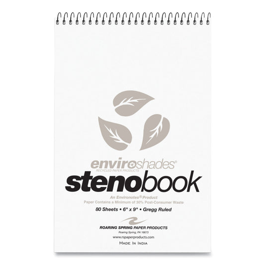EnviroShades Steno Notepad, White Cover, Gregg Rule, (80) Gray 6 x 9 Sheets, 4/Pack