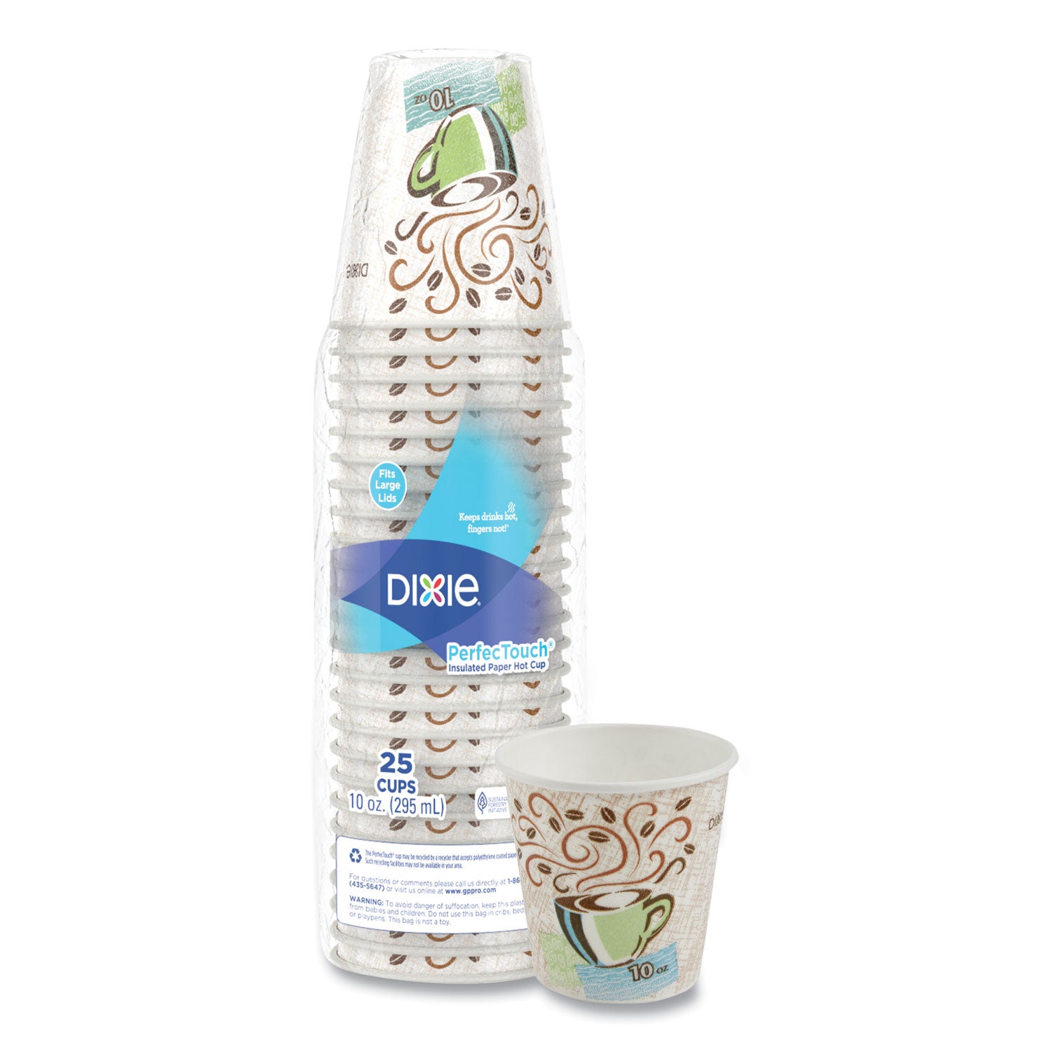 Perfectouch Paper Hot Cups, 10 Oz, Coffee Haze Design, 25/pack