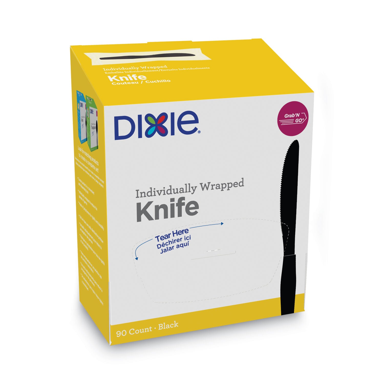 Grab'N Go Wrapped Cutlery, Knife, Plastic, Black, 90/Box