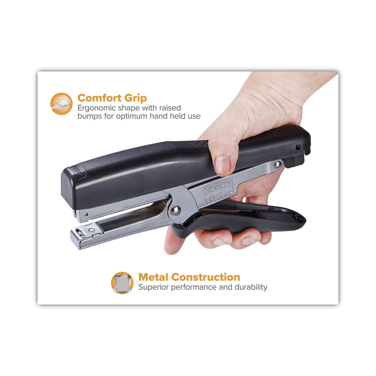 B8 Xtreme Duty Plier Stapler, Soft Rubber Handle, 45-Sheet Capacity, 0.25" to 0.38" Staples, 2.5" Throat, Black/Charcoal Gray