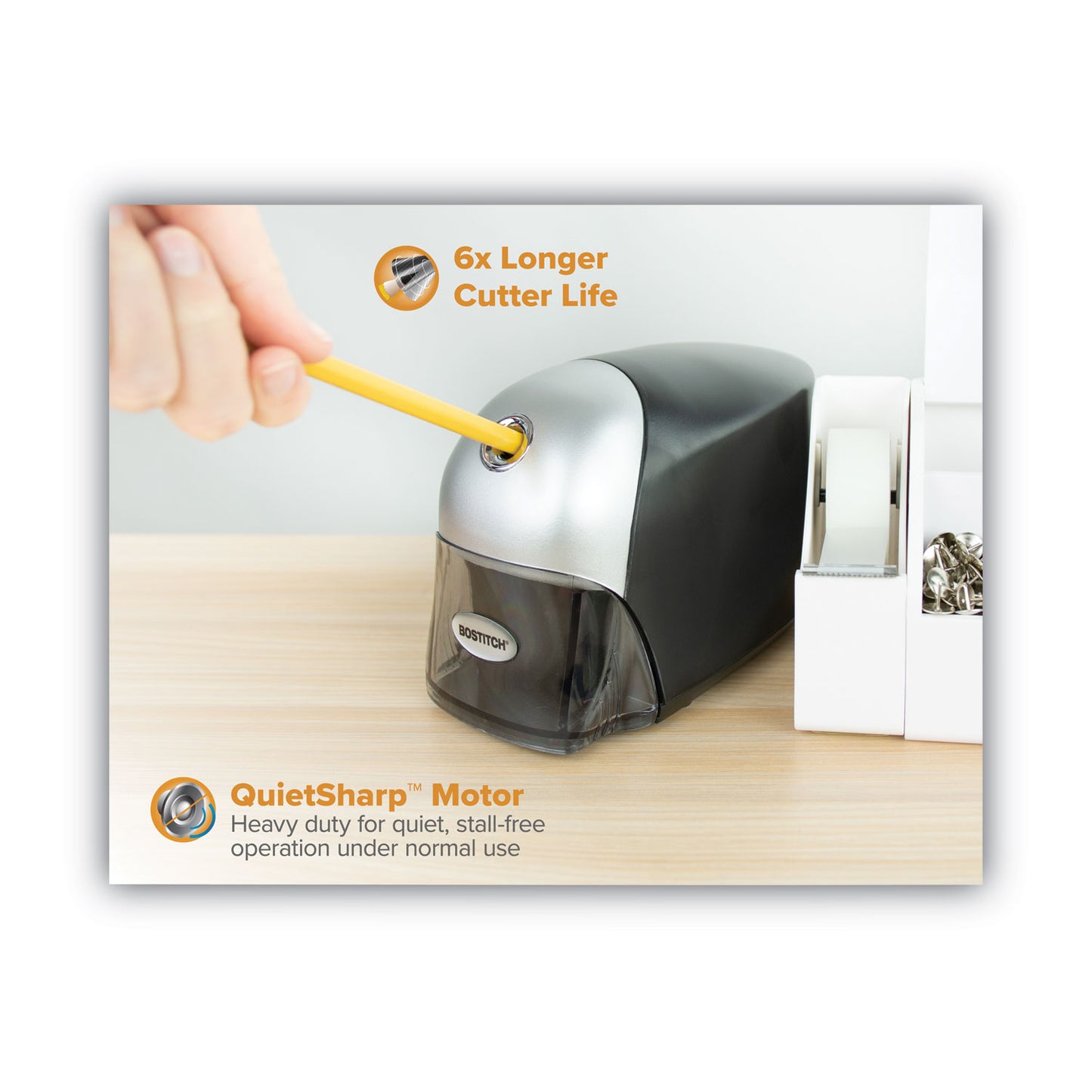 Quietsharp Executive Electric Pencil Sharpener, Ac-Powered, 4 X 7.5 X 5, Black/graphite