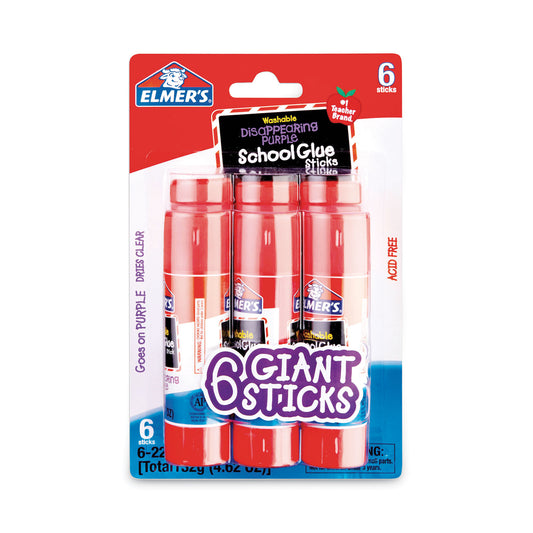 School Glue Stick, 0.77 oz, Applies Purple, Dries Clear, 6/Pack