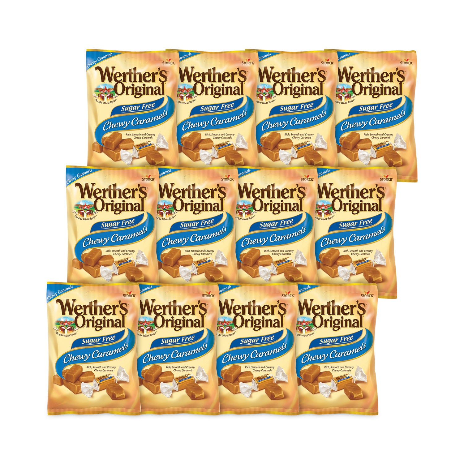 Sugar Free Chewy Caramel Candy, 1.46 oz Bag, 12 Bags/Carton