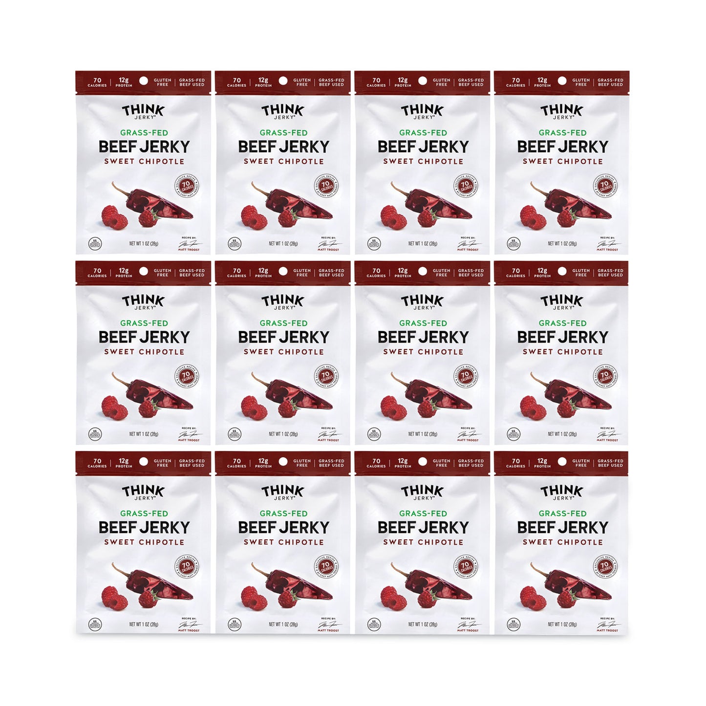 Sweet Chipotle Beef Jerky, 1 oz Pouch, 12/Pack